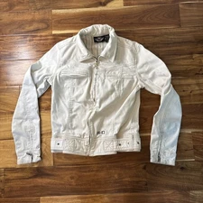 Vintage Harley Davidson Women's Denim Jean Jacket Size S White Full Zip