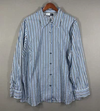 Jones Wear Studio Shirt Women's 3X Blue White Gray Striped Button Up Long Sleeve