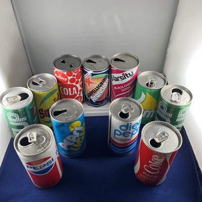 Steel Pop Soda Cans 12oz Coca Cola Pepsi Light 7UP Varsity Teem Squirt Lot of 11