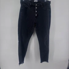LOFT Modern Skinny High Rise Button Fly Black Wash Frayed Hem Jeans Size 32x26