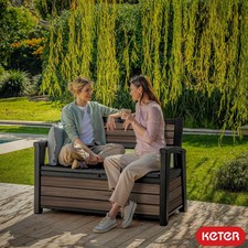 Keter Rosewood Storage Bench 227L Garden Patio Seat Weatherproof Outdoor Resin