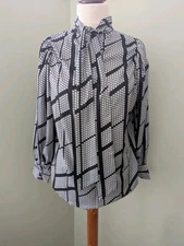Shein Black & White Polka Dot Geometric Blouse High Tie Neck Size L