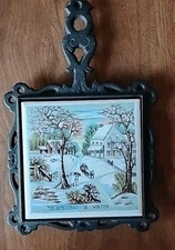 Seven Star Ceramic And Cast Iron Trivet” A Homestead  In Winter " theme Vtg