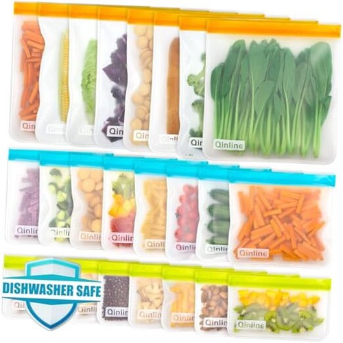 Reusable Food Storage Bags - 24 Pack Freezer Bags, BPA Free Reusable Bags - Picture 1 of 8