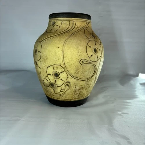 Weller Burntwood 1910s Art Pottery Vase Floral Design