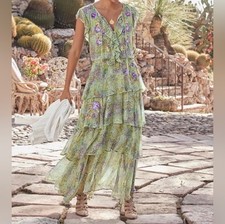 Edith Derby by Sundance Maxi Dress Women's Size Medium Green & Purple Floral