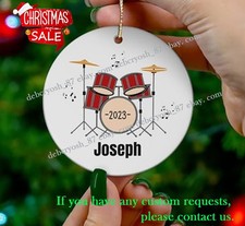 Drummer Ornament Personalized, Drum Set Christmas Ornament, Custom Name Drumm...