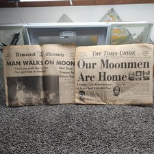 NEIL ARMSTRONG WALKS ON MOON 7/21/69 ROCHESTER N.Y. DEMOCRAT & CHRONICLE and ano