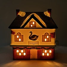 Vintage Seymour Mann Black Swan Inn Lighted Christmas Village House- Rare Find