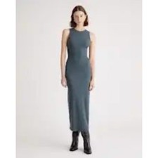 Quince womens Tencel Rib Knit Tank Midi Dress Dark Olive Size Small