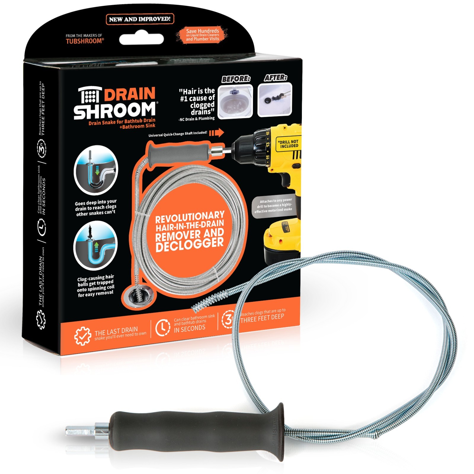 DrainShroom® Revolutionary Drain Snake Auger Clog Remover Cleaner by TubShroom