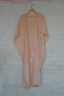100% TARRIF FREE 0% CHARGE  100%Cotton Hand Print Long Kaftan Dress KF-49*