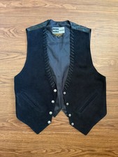 Mona Mode Women's Genuine Leather Vest Open Front Lace Trim Rodeo Black Small