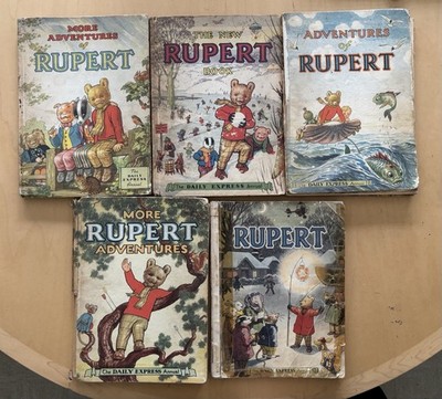 Vintage Rupert Bear Daily Express Annuals Lot 5 Books Alfred Bestall 1940s 50s