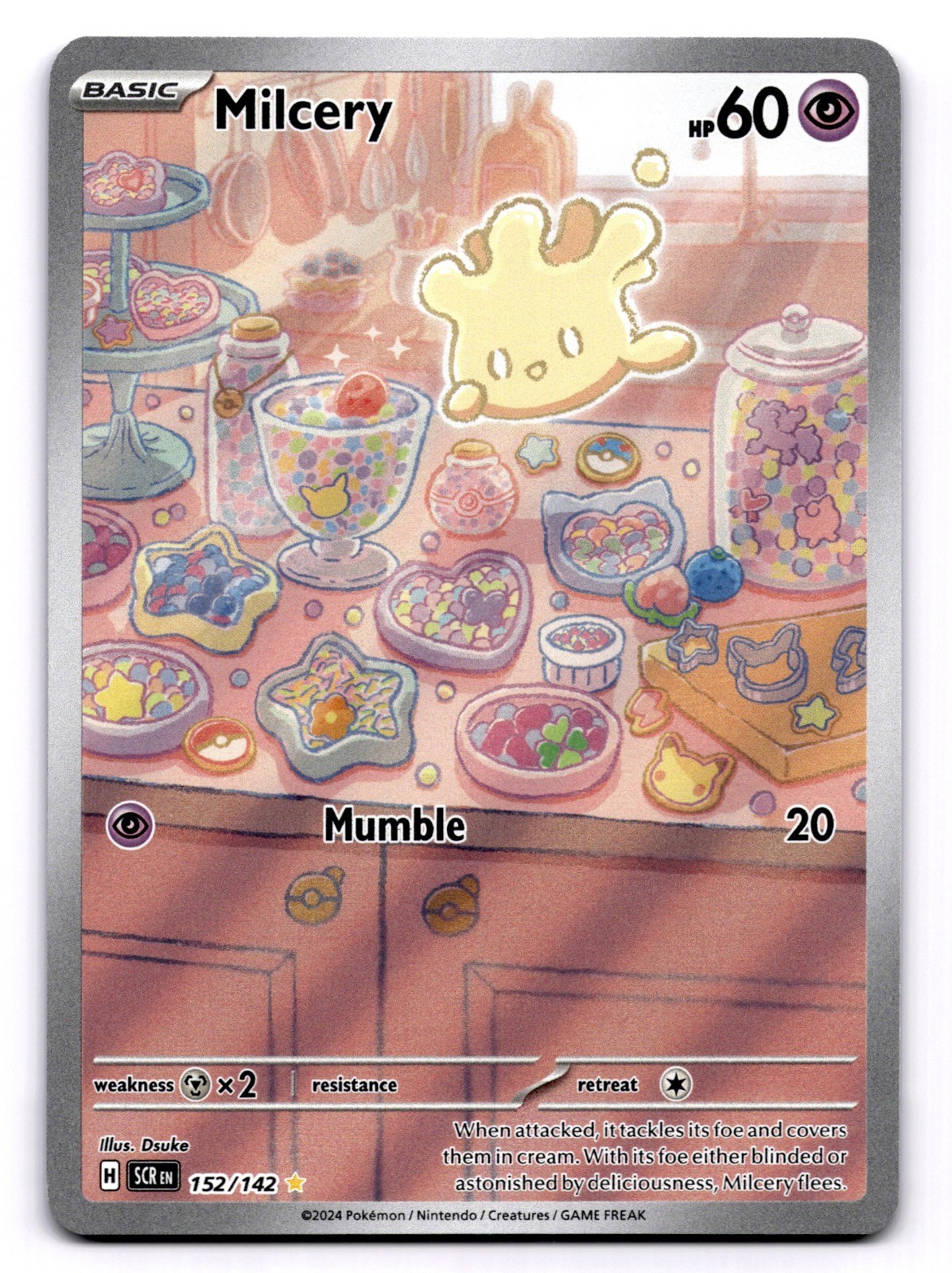milcery pokemon card value - 152/142 Stellar Crown - Illustration Rare IR Psychic / 50 / Basic Attack 1 Milcery Stock: 1 inglés $200