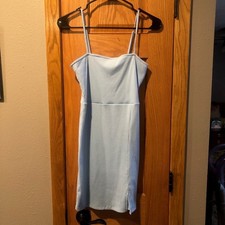 Forever 21 Baby Blue Ribbed Knit Spaghetti Strap Mini Dress - Size Small