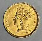 AU+ 1856-P Indian Princess Head Gold Dollar ‘Upright 5’ (all original) $1 Type 3