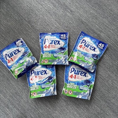 LOT OF 5 PUREX 4 IN 1 LAUNDRY DETERGENTS PACS FRESH MOUNTAIN BREEZE 21 PACS EACH