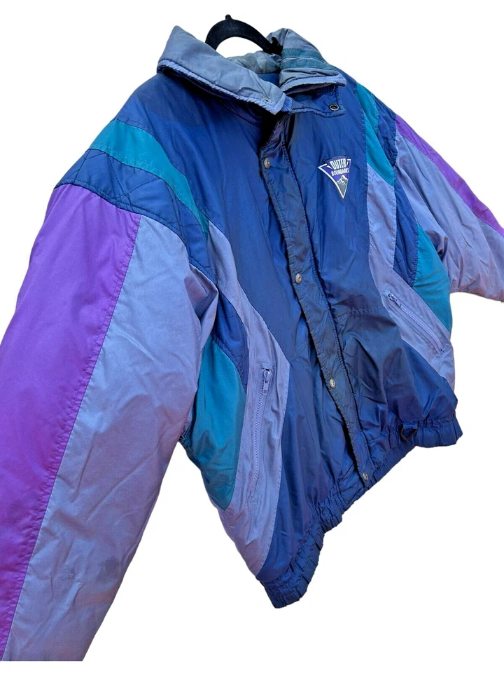 VTG 90s Steep Slopes Ski Jacket mens L blue purple silver green color block EUC - Image 2 of 4