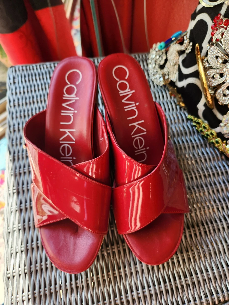 Red Patent Leather CALVIN KLEIN JACOLYN Wedge Sandal Size