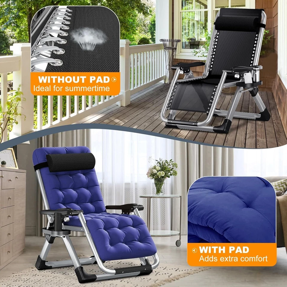 NAIZEA Cómoda Silla Plegable Sillón Almohadilla Reclinable Gravedad Cero Silla Chaise Foto 4 de 4