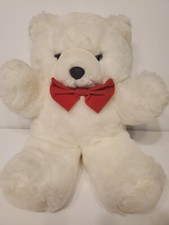 Vintage Teddy Bear 13" White w/ Bowtie Stuffed Plush America Wego Gift Toy EUC