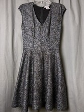 BAR III Black Metallic Glitter Sparkle Sleeveless V Neck Skater Party Dress - S