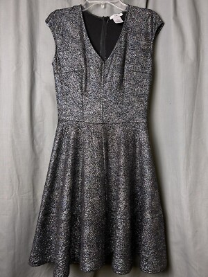 BAR III Black Metallic Glitter Sparkle Sleeveless V Neck Skater Party Dress  - S | eBay