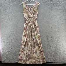 Basler Maxi Dress Womens XS Cream Colorful Floral Sleeveless Stretch Knit Boho