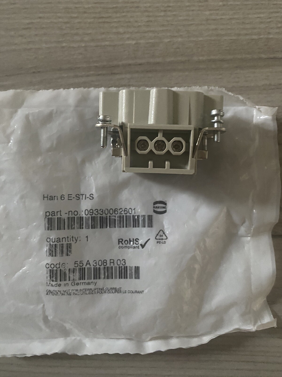 1PCS New For HARTING Heavy duty connector 09330062601 6-pin Male HAN 6E ...