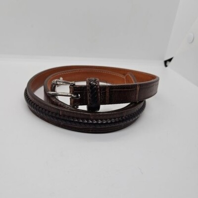Vintage Brighton Brown Croc Embossed Golf Belt 1990s Brighton Croc Embossed Leather Belt Ornate Cherub  main image 3