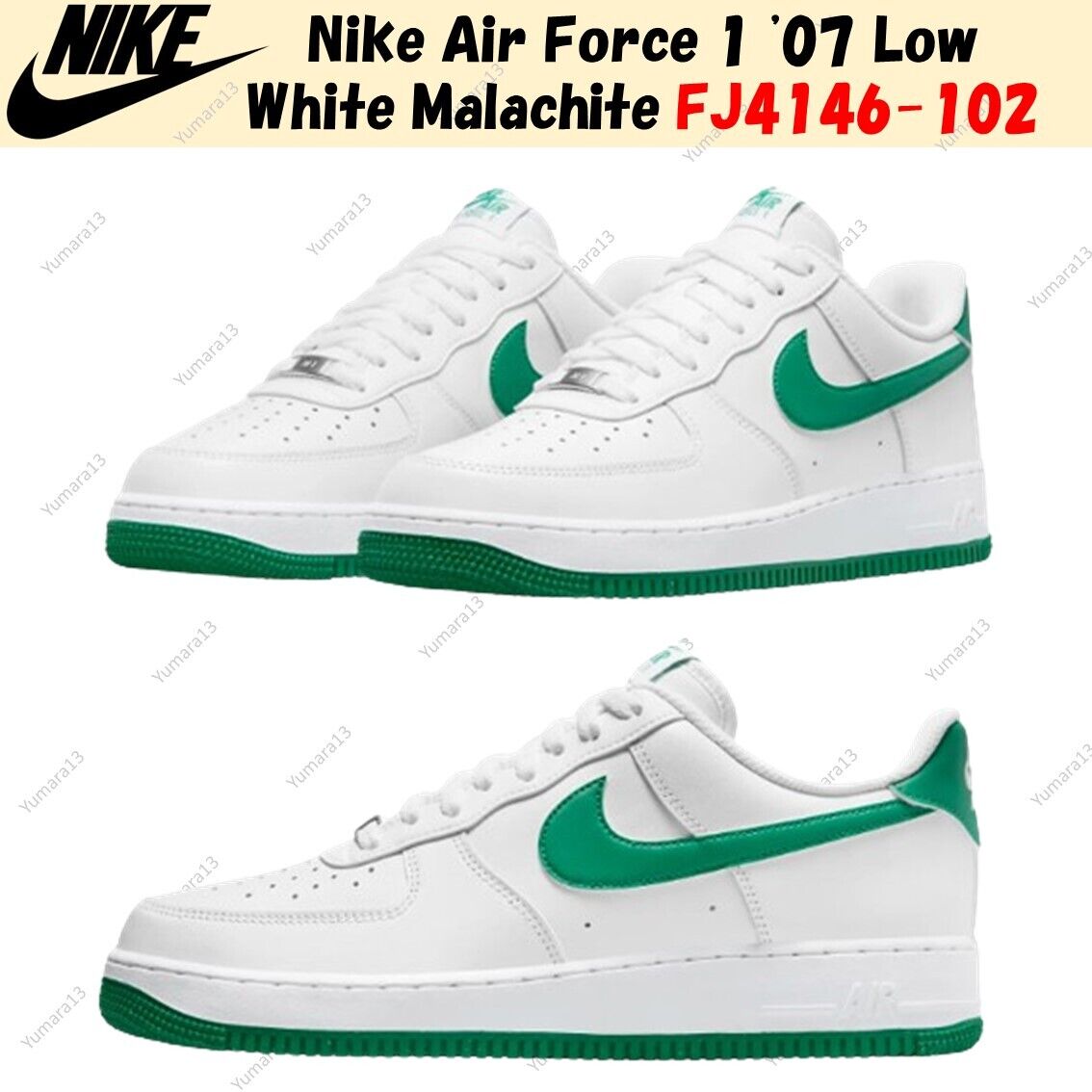 Nike Air Force 1 '07 Low White Malachite FJ4146-102 Men's Size Nike Air Force 1 '07 Low White Malachite FJ4146-102 Men's Size