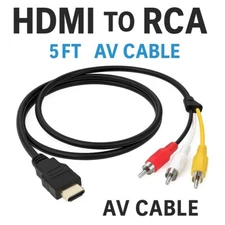 HDMI to 3RCA AV Cable Adapter 5ft HDMI to RCA Video Audio Cord for TV DVD VCR