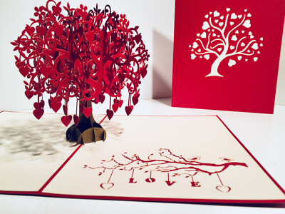 RED Tree of Heart 3D Pop Up Greeting Card Happy Valentines Day Sweetheart Red