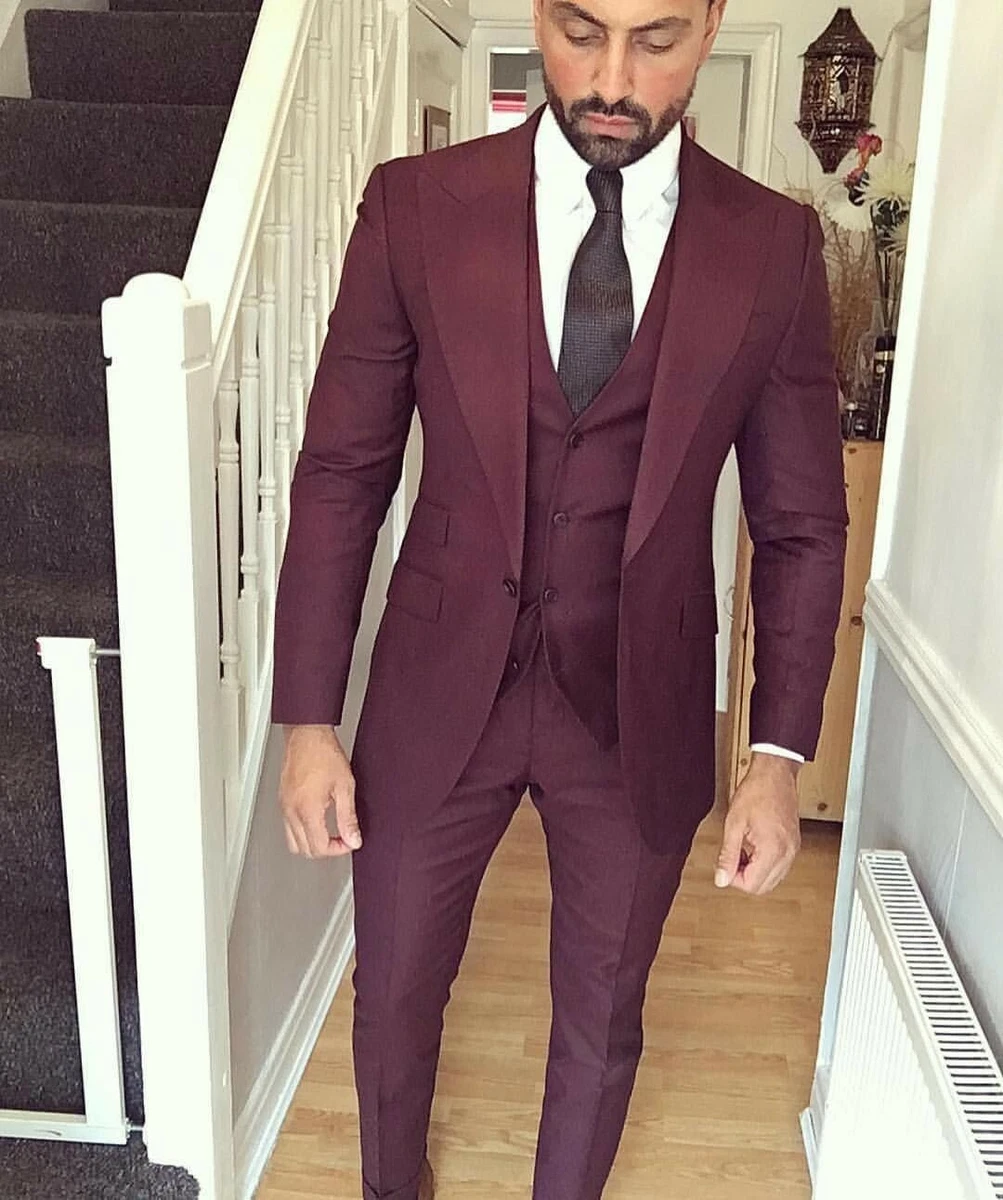 Bespoke double breasted burgundy tuxedo Mario Moreno Moyano