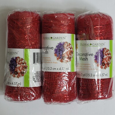 RED Lot of 3 Rolls 6'' x 5 yds (15 Feet) Deco Mesh for Wreaths