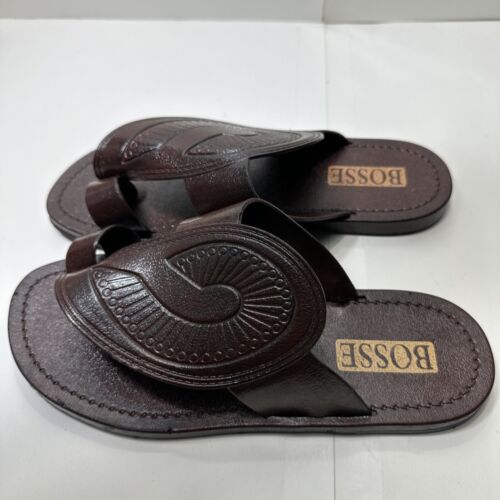 BOSSE Nigerian Leather Sandals Men’s EU 43 US 9.5-10 Handmade Africa 8183 C1 - Picture 3 of 9