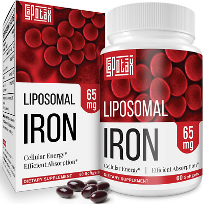 Liposomal Fe Iron Supplement with Folic Acid & Vitamin B12 60 Softgels(1 Bottle)