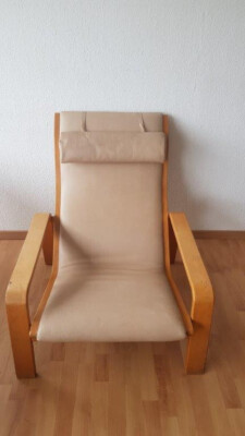 Ledersessel ''Asko'' Kalbsleder hellbeige mit abnehmbaren Nackenpolster