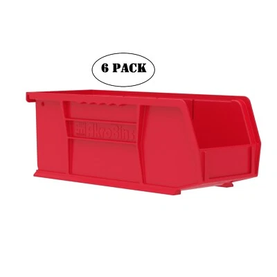 Akro-Mils 30224 6Pack Plastic Hanging Stackable Storage Organizer Bins, RED
