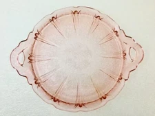 Jeanette Glass Co - Cherry Blossom Pink Handled Sandwich Plate 1930’s