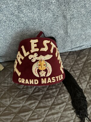 Masonic Shriner Fez Tassel Jeweled Palestine Grand Master Hat Red Vintage  W/box