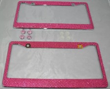 2 Pink Bling Glitter Crystal Rhinestone License Plate Frame Car Auto
