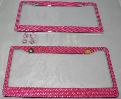 Qty 2 Pink Bling Glitter Crystal RhineStone License Plate Frame