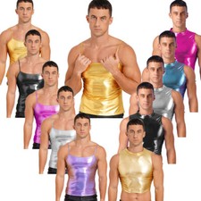 Men's Tank Top Shiny Metallic Stretchy Yoga Top Dance Fitness Muscle T-Shirt