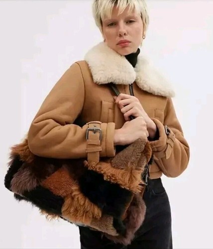 COACH ROGUE 39 SHEARLING PATCHWORK SCURO/MULTI CO225 NUOVO CON ETICHETTE - Foto 2 di 8