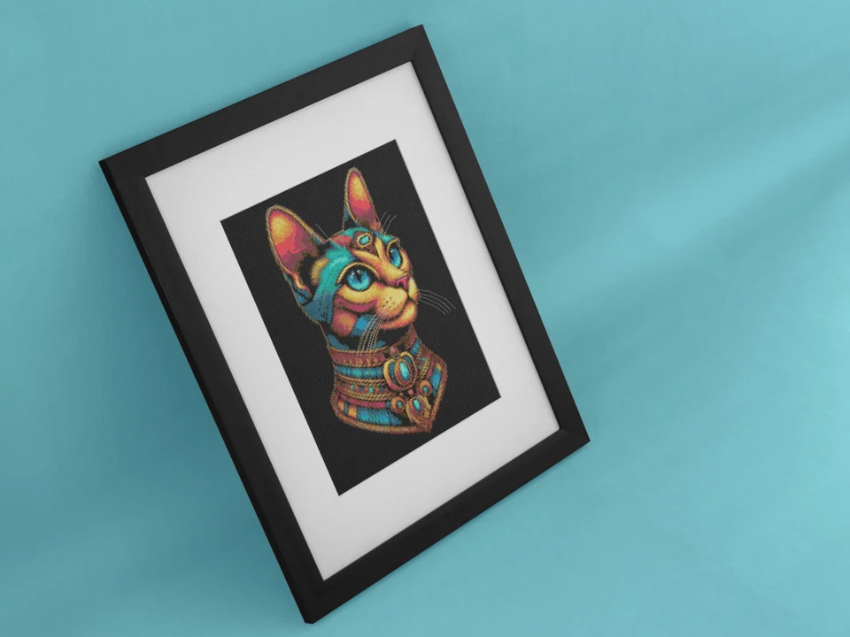NEW Pharoh Cat Egyptian Regal Cross Stitch Paper Printed Pattern Posted to You! - Image 3 of 4
