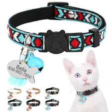 Breakaway Personalized Cat Collar Pet Dog Puppy Kitten Engraved Name ID Tag Bell