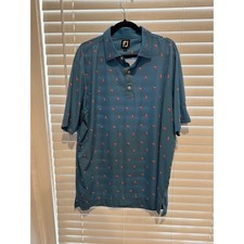 FootJoy Mens XL Blue Cocktail Print Golf Polo Shirt Short Sleeve Performance FJ