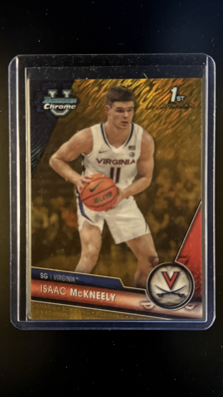2023-24 Bowman University Chrome #27 Isaac McKneely Gold Shimmer Refractor #/50